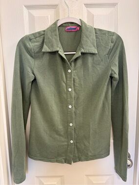 Edikted green knit button down shirt